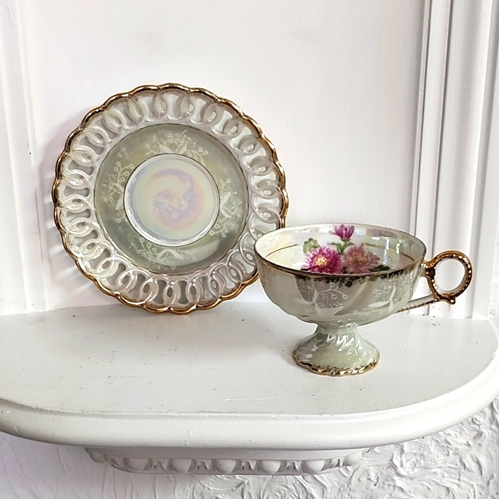 Vintage pearlized Teacup and Saucer, made in japan